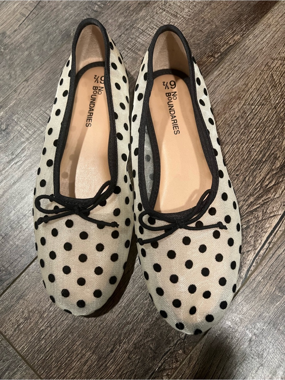 No Boundaries Black & White Polka Dot Ballet Flats with Bow Trim